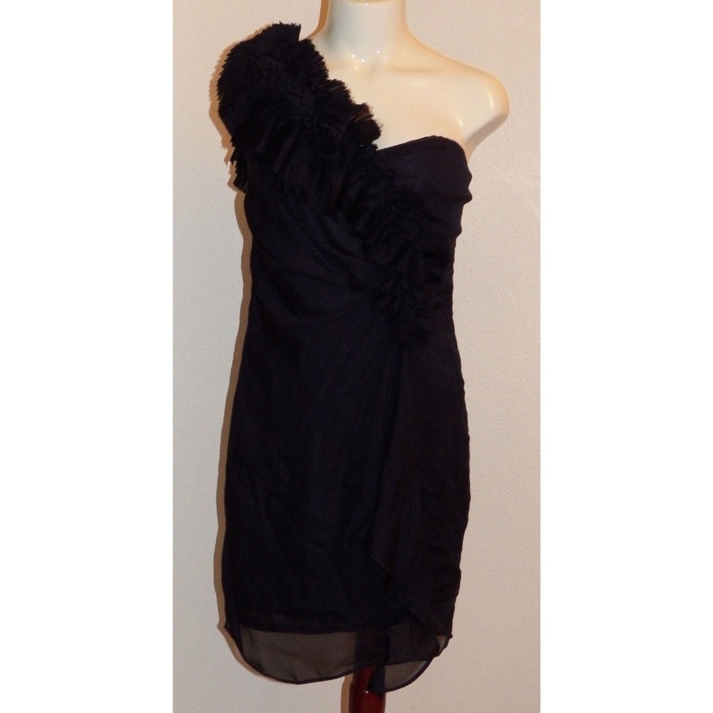 NWT Very J One Shoulder Dress Navy Blue Size Small Ruffle Asymmetrical Club Prom